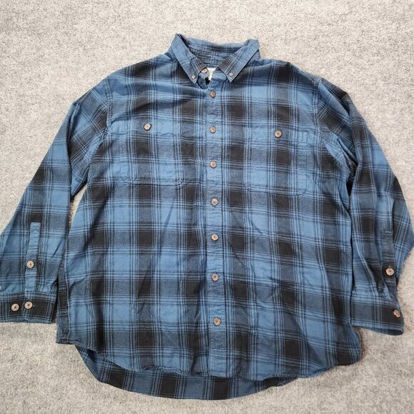 Duluth Free Swingin Relaxed Plaid Gray Brown Button Down Flannel Shirt Mens 2XLT - Picture 1 of 12